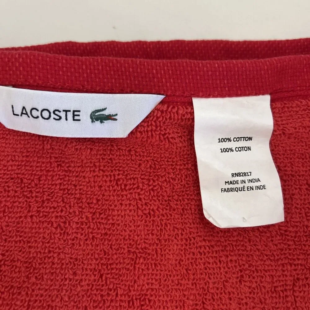 Two Lacoste Bath Towel Color Block Red Big Croc Logo 100% Cotton 30”x 52”
